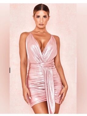 House of CB Metallic Pink Wrap Cami Mini Dress